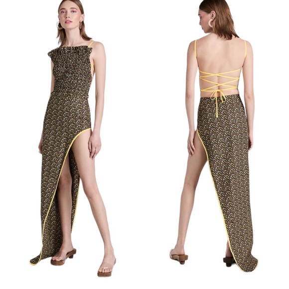 SIEDRES Smocked Floral Asymmetrical Open Back Marissa Dress size FR 36 - Picture 6 of 11